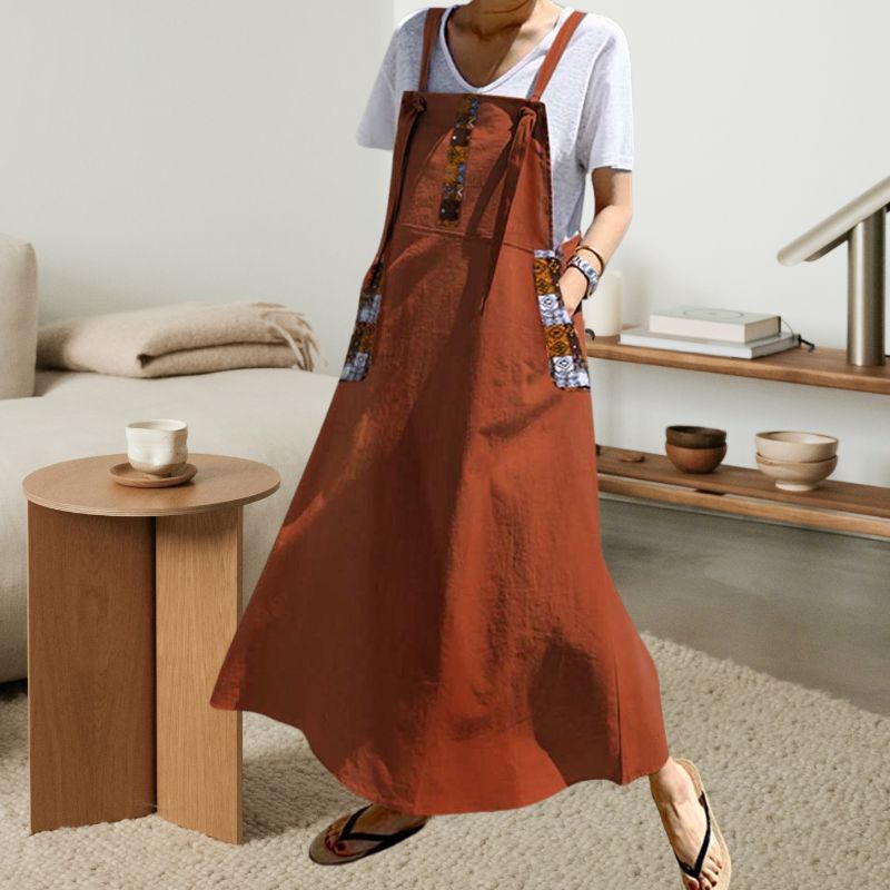 Long Pinafore Dress with Pockets