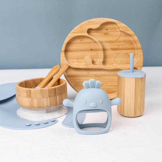 Set-de-repas-bébé-Assiette-3-compartiments-bleu