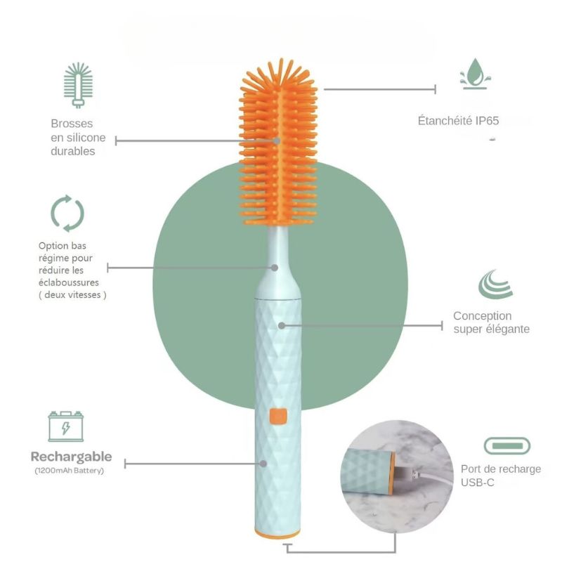 Brosse-électrique-pour-biberon-pour-bébé, Ensemble-de-brosses-électriques-en-Silicone