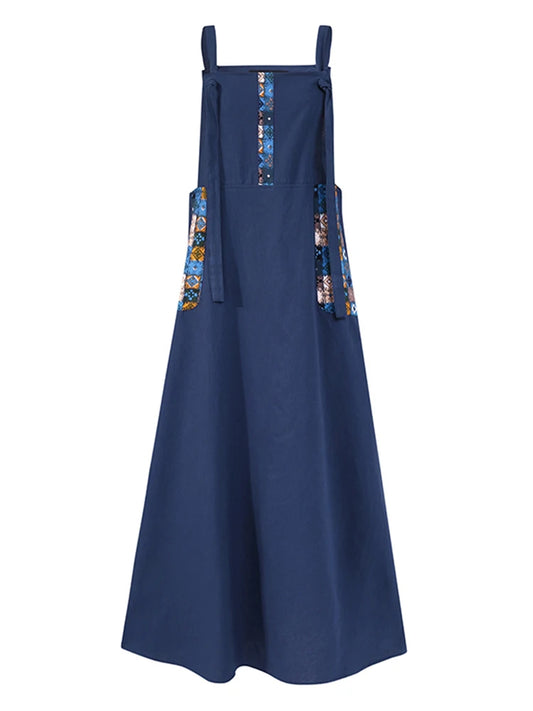 Long Pinafore Dress with Pockets