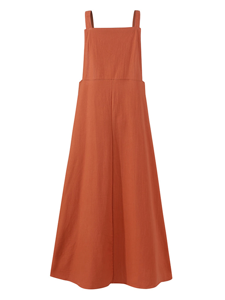 Long Pinafore Dress with Pockets